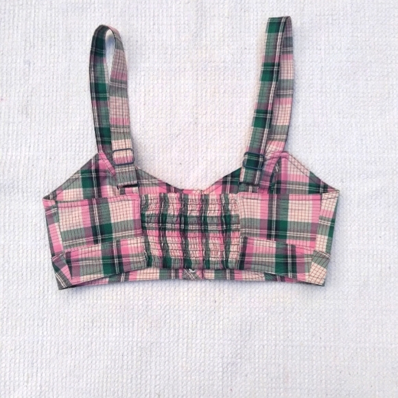 Button-Down Pink and Green Plaid Crop Top Size M - Picture 3 of 3